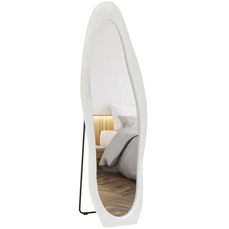 Image of HOMCOM Irregular Full Length Mirror with Velvet Frame 160 x 50cm White White