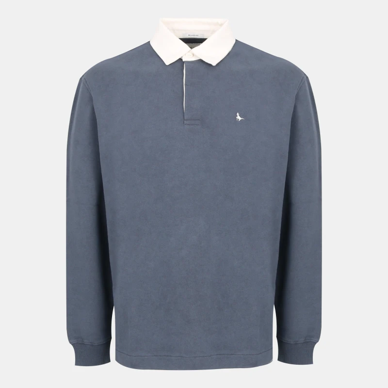 Image of Jack Wills Mens Cotton Long Sleeve Rugby Polo Shirt Faded Indigo male S