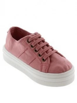 Image of Victoria Lace Up Platform Deconstructed Cotton Canvas Plimsoll - Nude