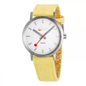Image of Mondaine Classic Quartz White Dial Yellow Recycled Textile Strap Unisex Watch A660.30360.17SBE