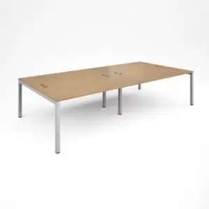 Image of Bench Desk 4 Person Rectangular Desks 3200mm Oak Tops With White Frames 1600mm Depth Connex
