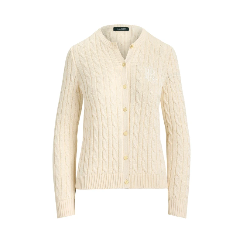 Image of Lauren by Ralph Lauren Womens Cable-Knit Cardigan Masc Cream female 14 (L)