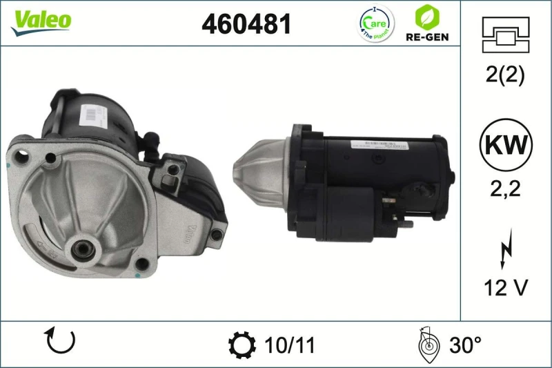 Image of VALEO 460481 Starter motor VALEO RE-GEN REMANUFACTURED 2,2kW, 12V Starter (2)