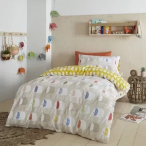 Image of Pineapple Elephant Minbu Elephant 100% Cotton Duvet Cover and Pillowcase Set Blue, Yellow and White