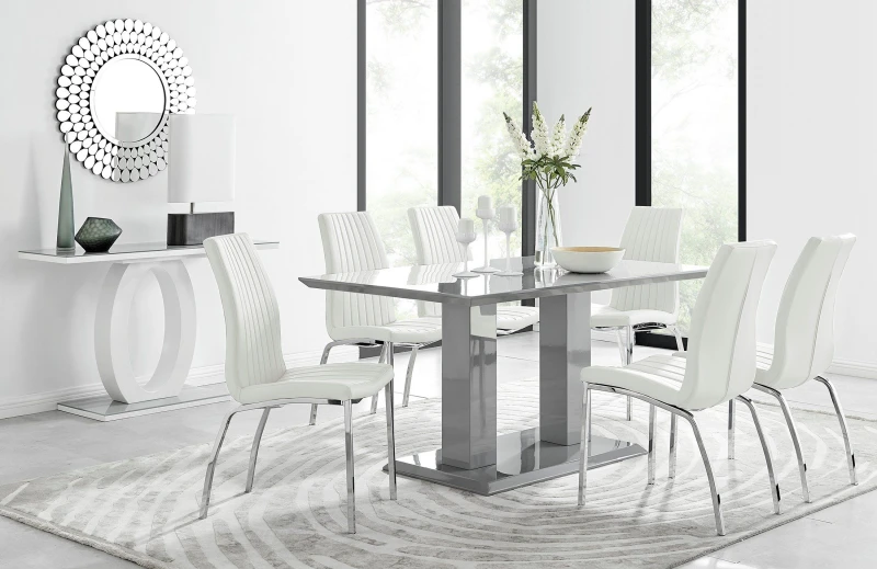 Image of FurnitureboxUK FurnitureboxUK Imperia 6 Grey Dining Table and 6 Isco Chairs in Off White Off White One Size Unisex 5056542640698