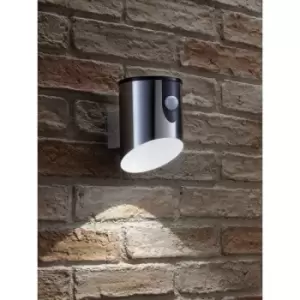 image of Auraglow - Stainless Steel Outdoor Battery Powered Wireless LED PIR Motion Sensor Security Wall Light IP44, Cool White Cylinder Sconce for Porch,