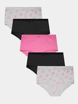 Image of Yours Animal Heart Full Briefs (5 Pack) - Multi, Grey, Size 14-16, Women