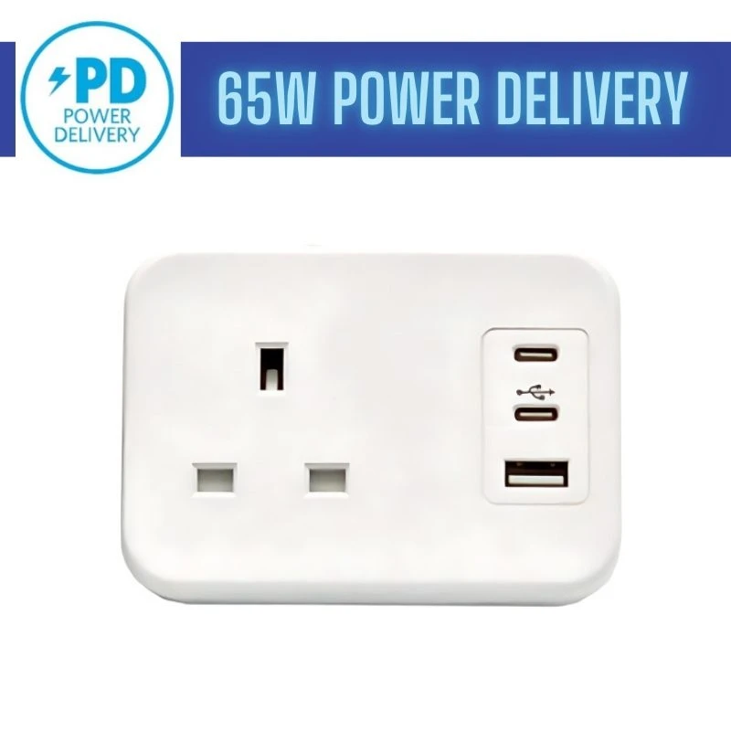 Image of POWERDATA White DESKTOP 1X POWER - DUAL USB C + A CHARGER - 65W