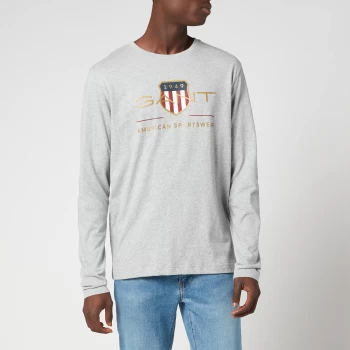 image of GANT Mens Archive Shield Long Sleeve T-Shirt - Grey Melange - M