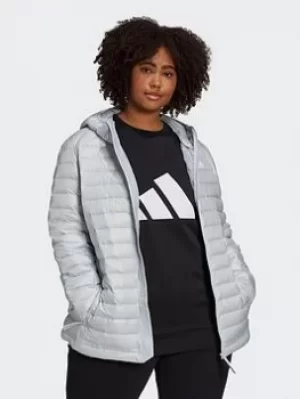 Image of adidas Varilite Down Hooded Insulation Jacket (plus Size), Blue, Size 1X, Women