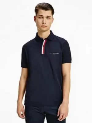 Image of Tommy Hilfiger Global Stripe Placket Regular Polo Shirt, Desert Sky, Size L, Men