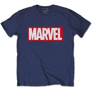 Image of Marvel Comics - Marvel Box Logo Unisex Large T-Shirt - Blue