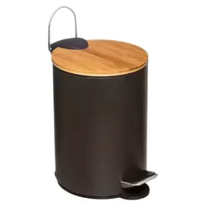 5Five Modern 3Lt Bin With Bamboo Pedal Lid - Black