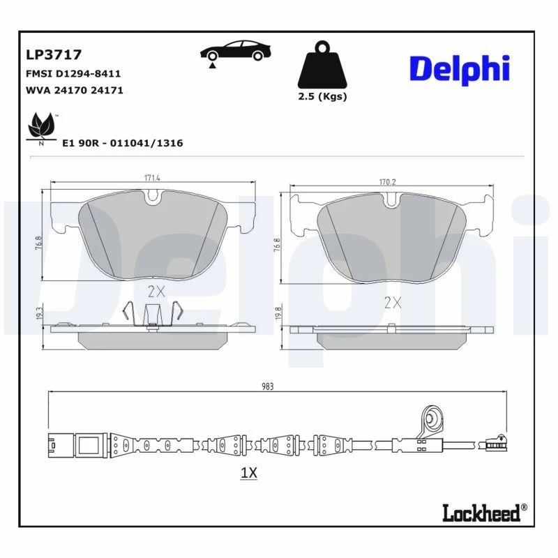 Image of DELPHI Brake pad set DELPHI LP3717