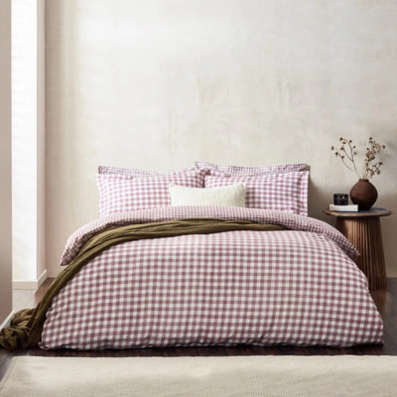 Image of Yard Barton Gingham Check Duvet Set, Single, Purple