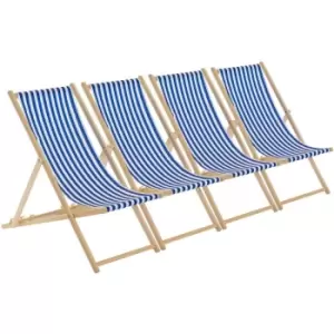 image of Folding Wooden Deck Chairs - Navy Stripe - Pack of 4 - Harbour Housewares