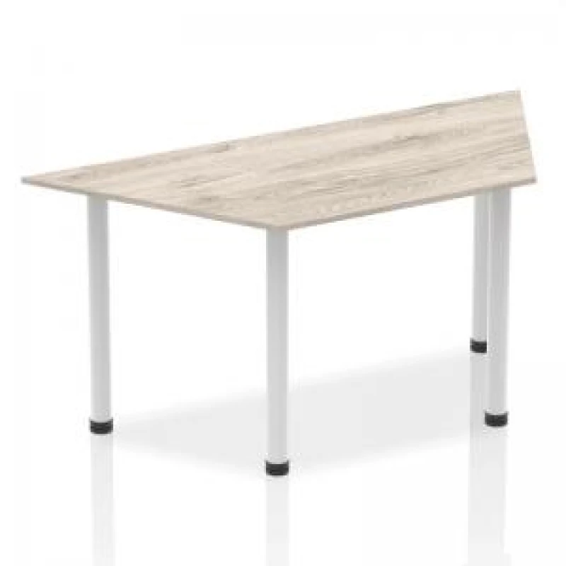 Image of Dynamic Impulse 1600mm Trapezium Table Grey Oak Top Silver Post Leg I003256