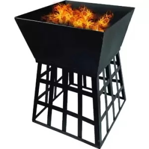 Image of Garden Fire Pits with Galvanised Cooking Grill BBQ Firepit, Brazier Log Burner Portable Outdoor Heater Barbeque Charcoal Burning Pits - Square Gothic