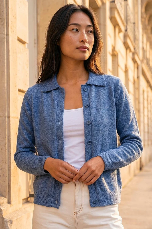 Image of Roman Womens Petite Collar Cardigan in Blue Size: 14 Blue Female 14