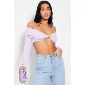 Image of I Saw It First Lilac Scuba Off Shoulder Twist Front Blouse - Purple