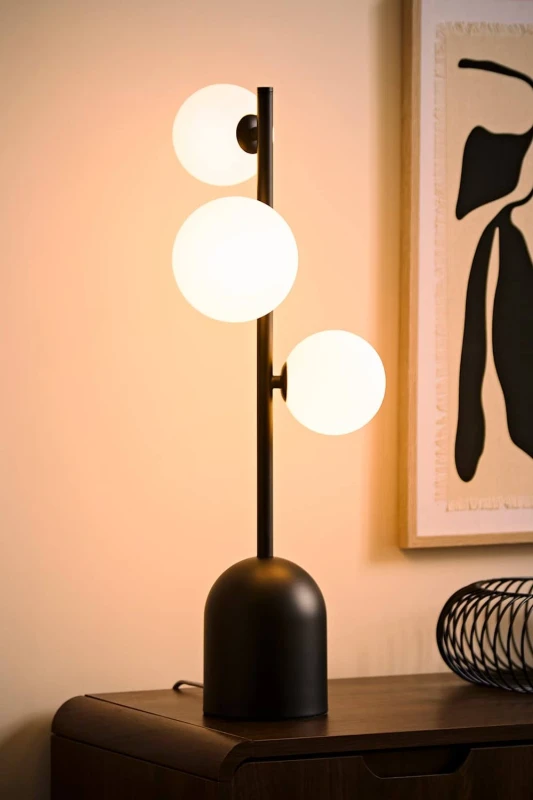 Image of ValueLights Marlow Opaque Glass Globe 3 Way Table Lamp & Bulb in Black Unisex