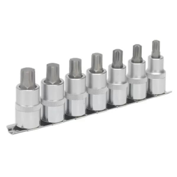 Image of Genuine SEALEY AK6234 Ribe Socket Bit Set 7pc 1/2Sq Drive 55mm