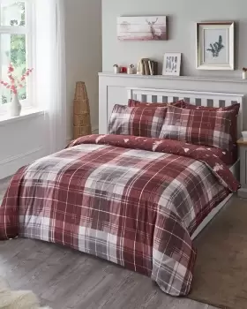 Image of Cotton Traders Winter Robin Check Brushed Duvet Set in Red