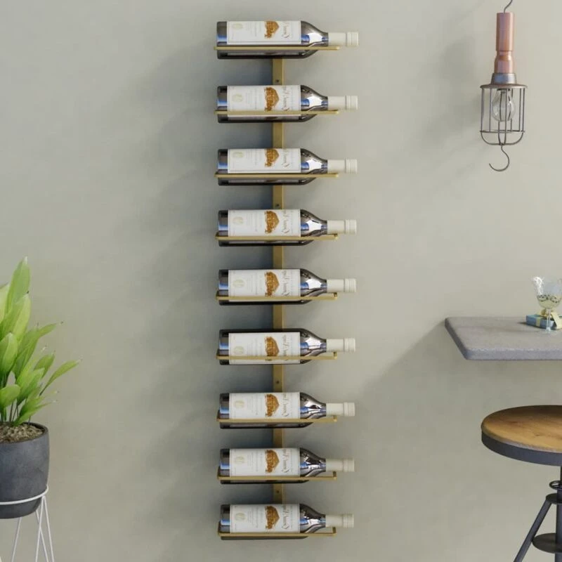Image of VIDAXL Wall-mounted Wine Rack for 9 Bottles Gold Iron vidaXL 8720286827154