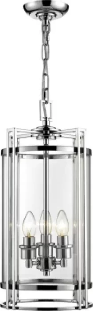 image of Eaton Ceiling Pendant Lantern 3 Light Polished Chrome, Glass