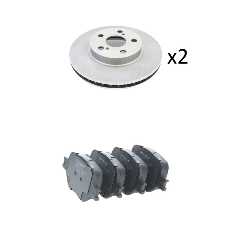 Image of RIDEX 3405B3031 Brake disc and pads set Front Axle, Brake Disc Type: internally vented, excl. wear warning contact Brake Set,disc brakes (3405)