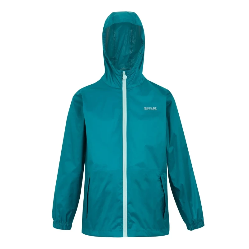 Image of Girl's hooded waterproof jacket Regatta Pack-It III Turquoise Female 3/4 ans