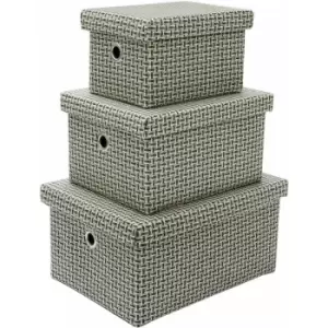 image of Silva Rectangular Fabric Storage Baskets with Lids, Set of 3, Grey - JVL