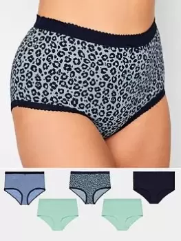 Image of Yours 5 Pack Animal Stripe Full Brief, Blue, Size 14-16, Women