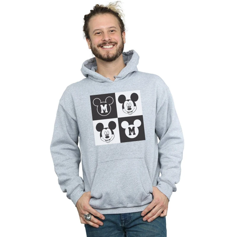 Image of Disney Men Mickey Mouse Smiling Squares Hoodie in Grey Size: large Grey L Male 5057864275575