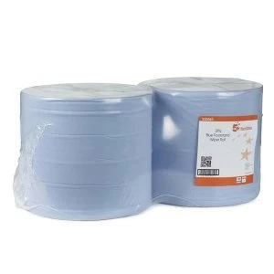 Image of 5 Star Facilities Giant Wiper Roll 2 ply Perforated Sheet 370 x 370mm 40gsm 1000 Sheets Blue Pack of 2