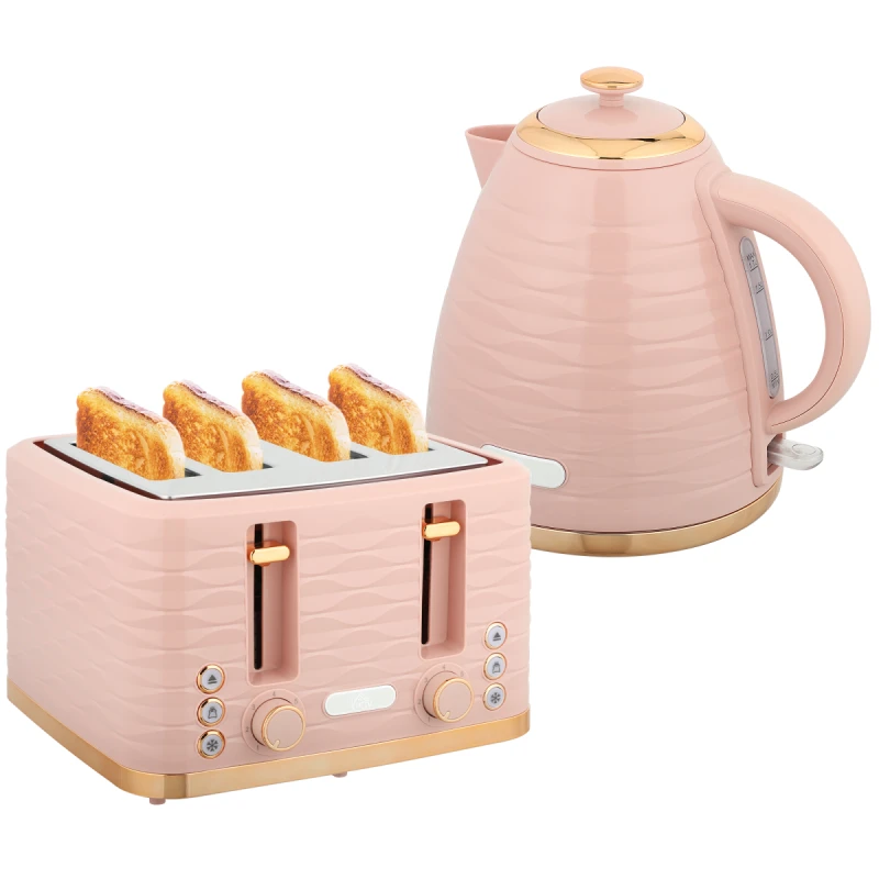 Image of HOMCOM HOMCOM Kettle and Toaster Sets 1.7L Kettle & 4 Slice Toaster in Light Pink Light Pink One Size Unisex 5063603052802
