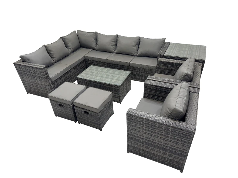Image of Fimous Outdoor Rattan Garden Furniture Set with 2 Chairs 2 Stools Side Table in Dark Grey Dark Grey Unisex