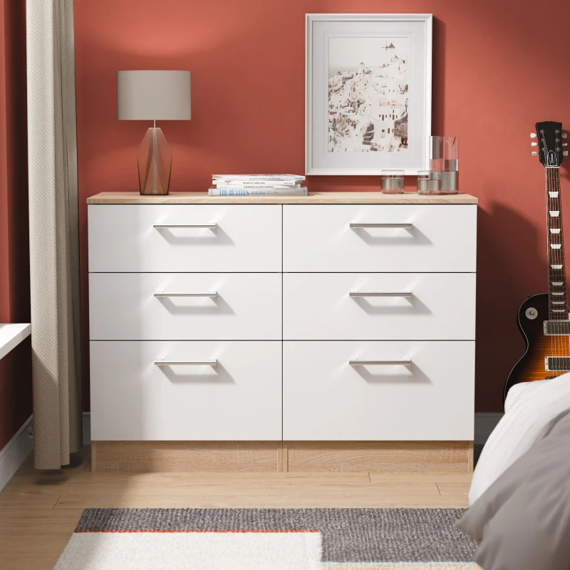 Image of Ready Assembled 2 U Cornwall 6 Drawer Wide Chest (Ready Assembled) Multicolor Unisex