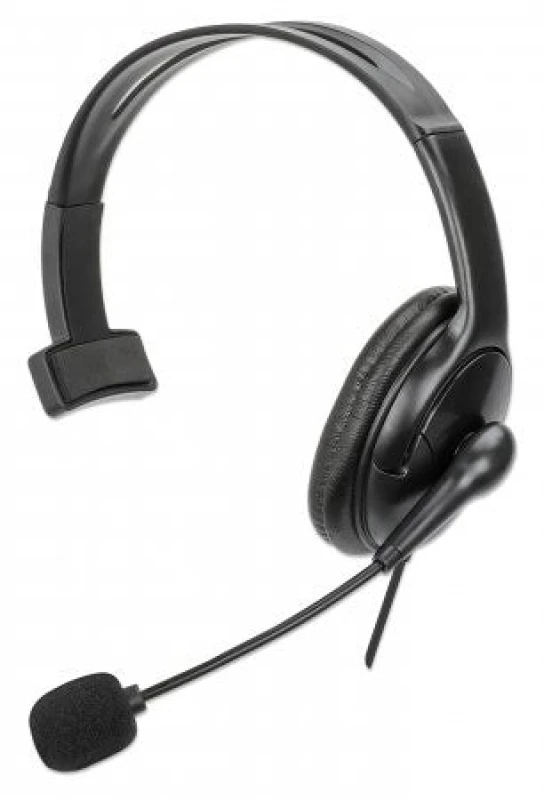 Image of Manhattan Manhattan Mono Over-Ear Headset (USB), Reversible Microphone Boom (padded), Retail Box Packaging, In-Line Volume/Mute Control, Padded Ear Cu