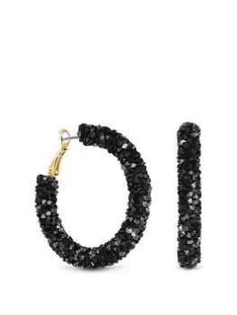 image of Mood Gold Black Crystal Rocks Hoop Earrings