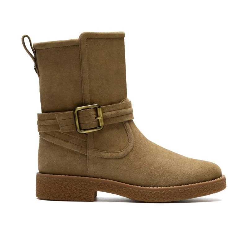 Image of Clarks Womens Nella Mid Dark Sand Suede Mid Calf Boots in Beige Size: 4-Standard Fit Beige Female 4-Standard Fit