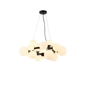 image of Marshall Circular Ceiling Pendant, 16 Light G9, Satin Black, Opal Glass