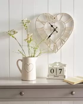 Cotton Traders Vintage Heart Shaped Skeleton Clock in Cream