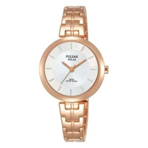 image of Pulsar PY5064X1 Ladies Solar Rose Gold Bracelet White Dial 50M Watch