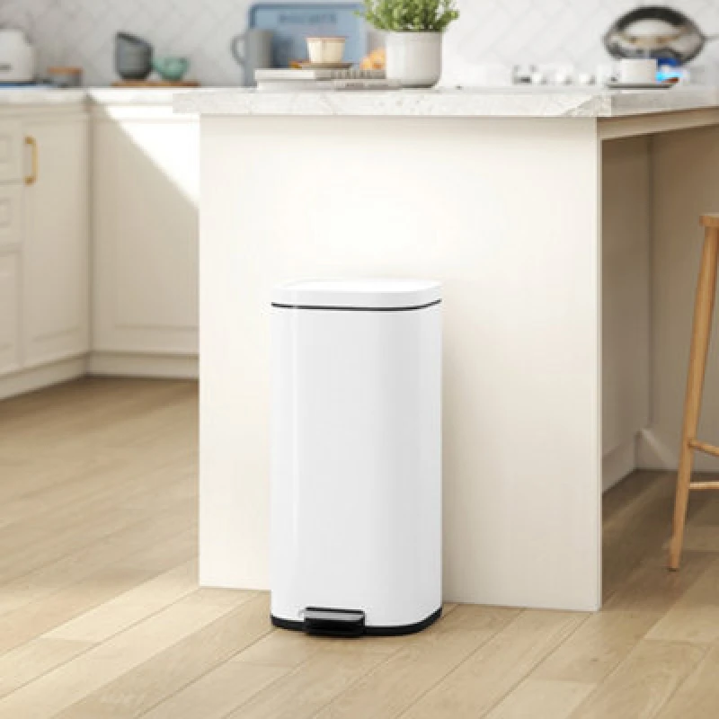 Image of HOMCOM 30L Kitchen Bin, Pedal Bin with Lid, Removable Inner Bucket, White 851-064V00WT