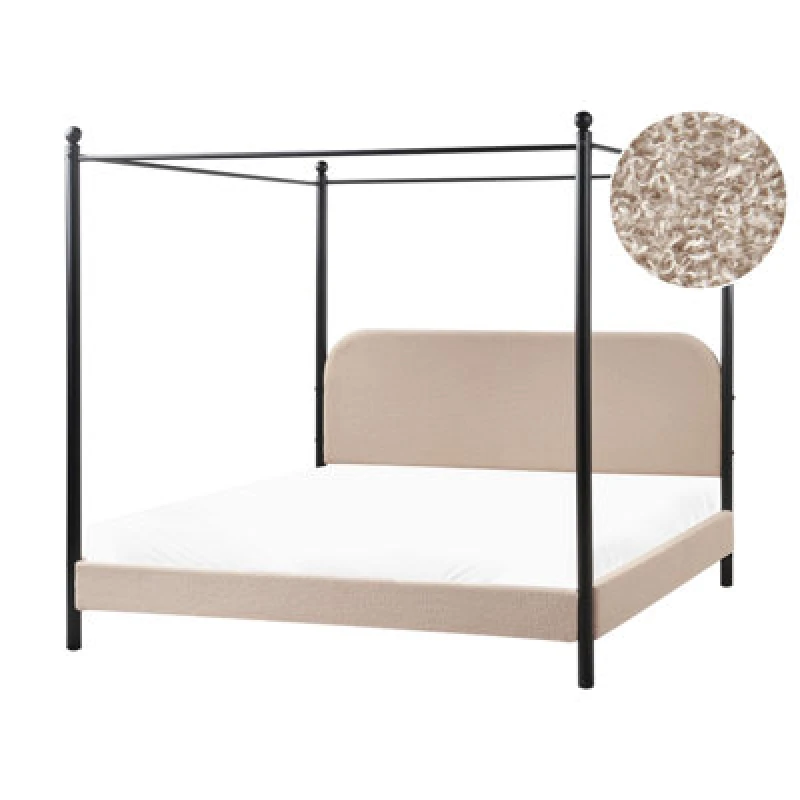 Image of Beliani Four Poster Bed Boucle Dannemois 180 X 200 Cm (Eu Super King) Taupe