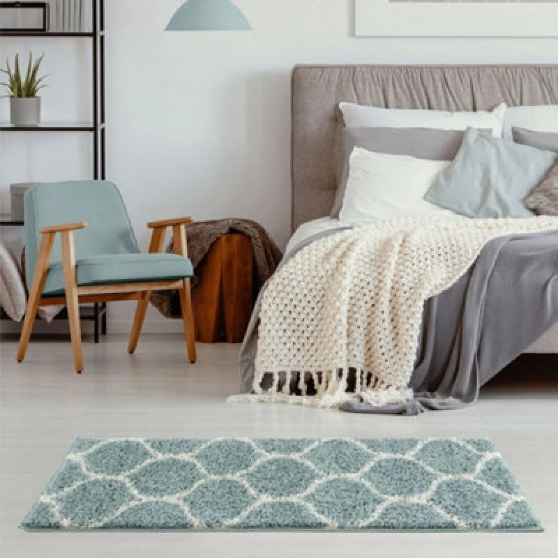 Image of The Rugs Myshaggy Collection Rugs Trellis Design In Duck Egg Blue 384Db