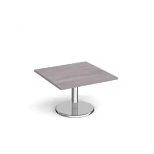 image of Pisa square coffee table with round chrome base 800mm - grey oak