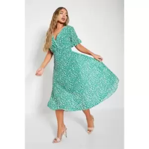 image of I Saw It First Ditsy Woven Floral Pleated Midi Dress - Green