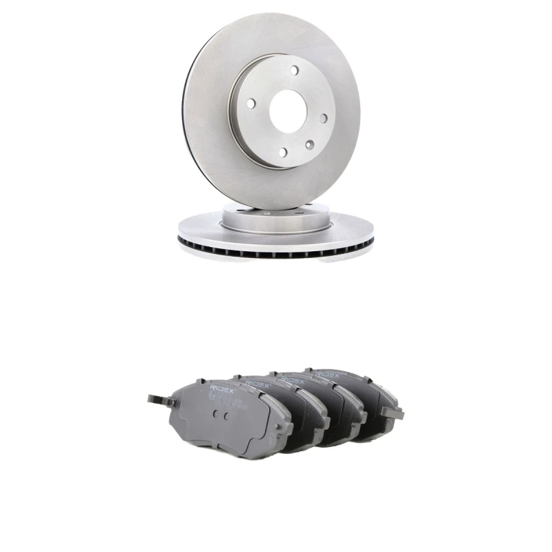 Image of RIDEX 3405B2833 Brake disc and pads set Front Axle, Brake Disc Type: internally vented, with acoustic wear warning Brake Set,disc brakes (3405)